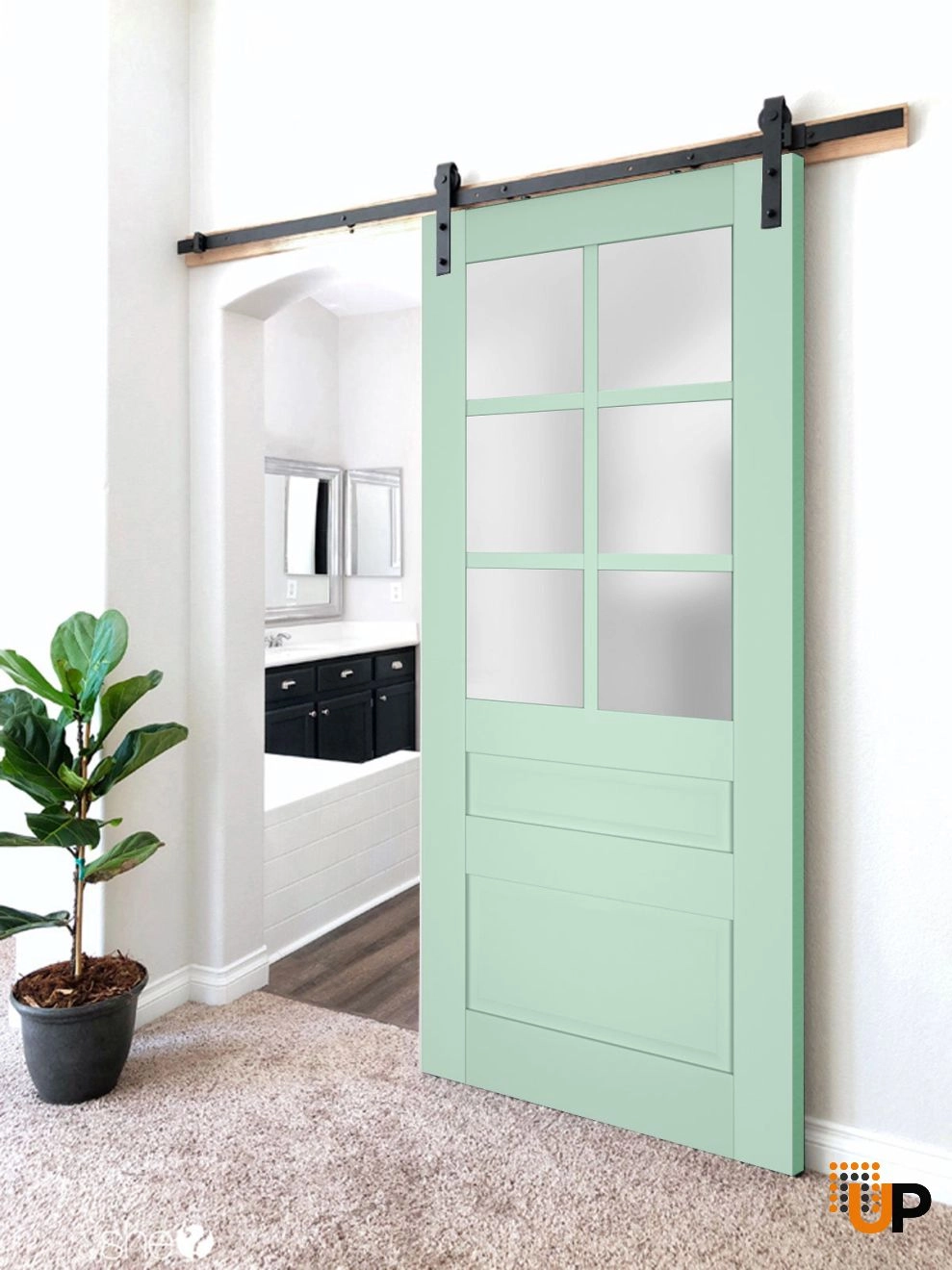 Single laminate sliding classic interior barn door with frosted glass | Veregio 7339 Oliva | 18 x 80 photo#2