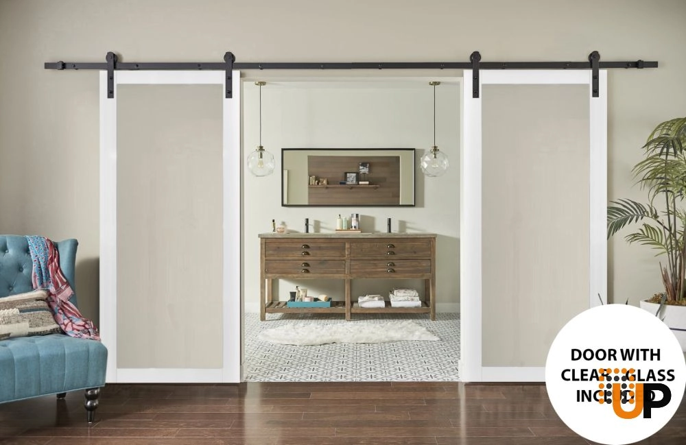 Single solid core luxury interior door slab with clear glass | Lucia 2166 White | 18 x 80 photo#4