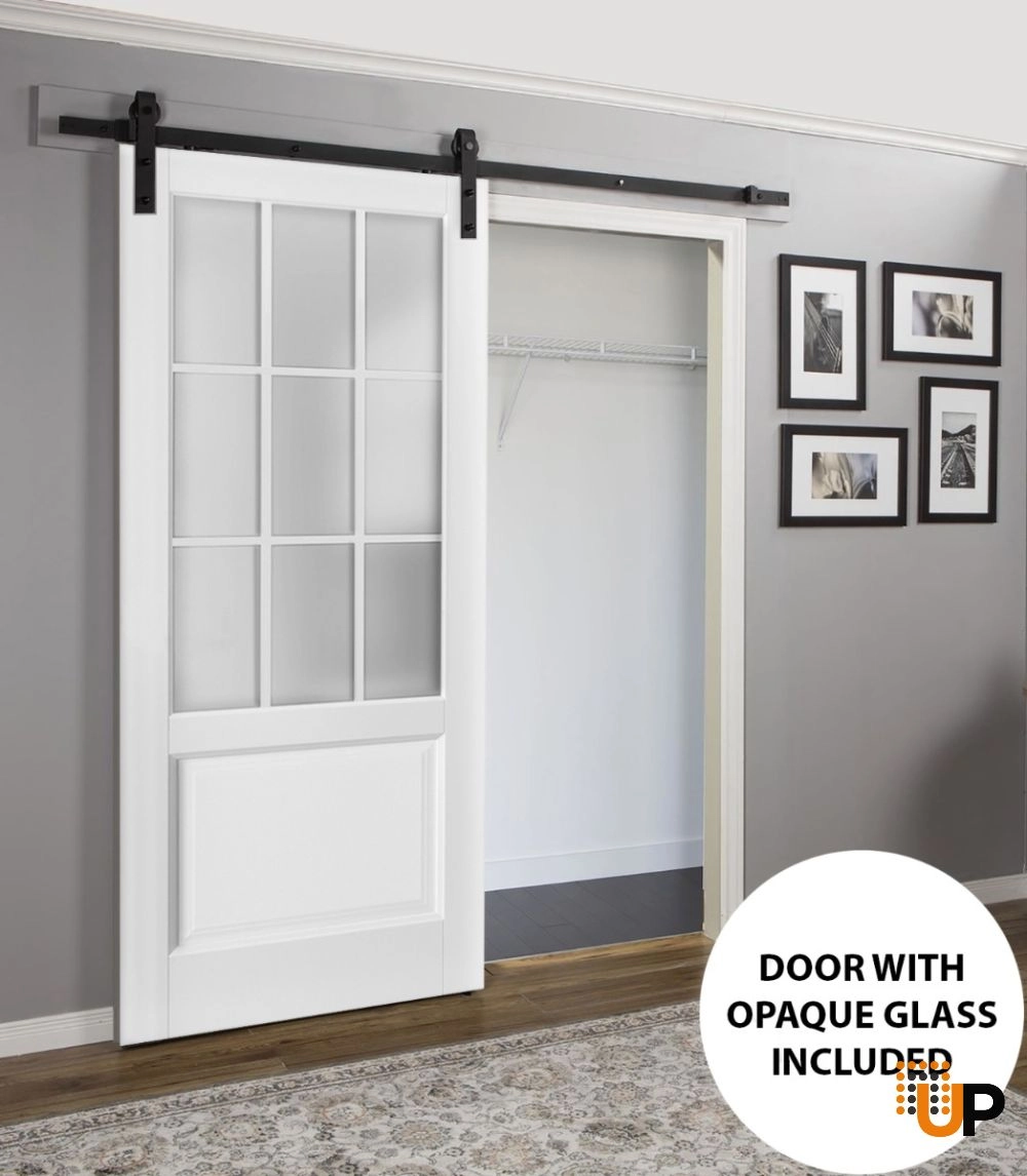 Single solid core sliding classic interior barn door with frosted glass | Felicia 3309 White | 18 x 80 photo#2