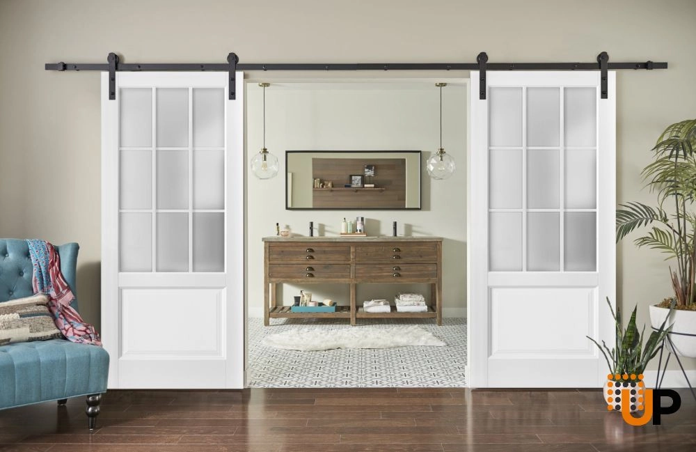 Double solid core sliding classic interior barn double door with frosted glass | Felicia 3309 White | 36 x 80 (2* 18x80) photo#2