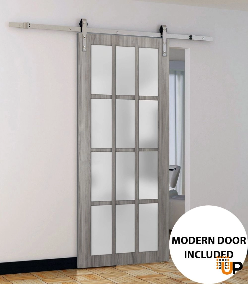Single solid core sliding classic interior barn door with frosted glass | Felicia 3312 Ginger Ash | 18 x 80 photo#2