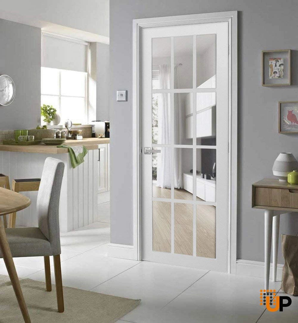 Single solid core classic interior swing door with clear glass | Felicia 3355 White | 18 x 80 photo#4