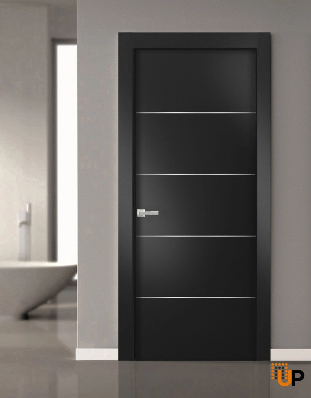 Single solid wood with honeycomb modern interior door slab | Planum 0020 Black Matte | 18 x 80 photo#2