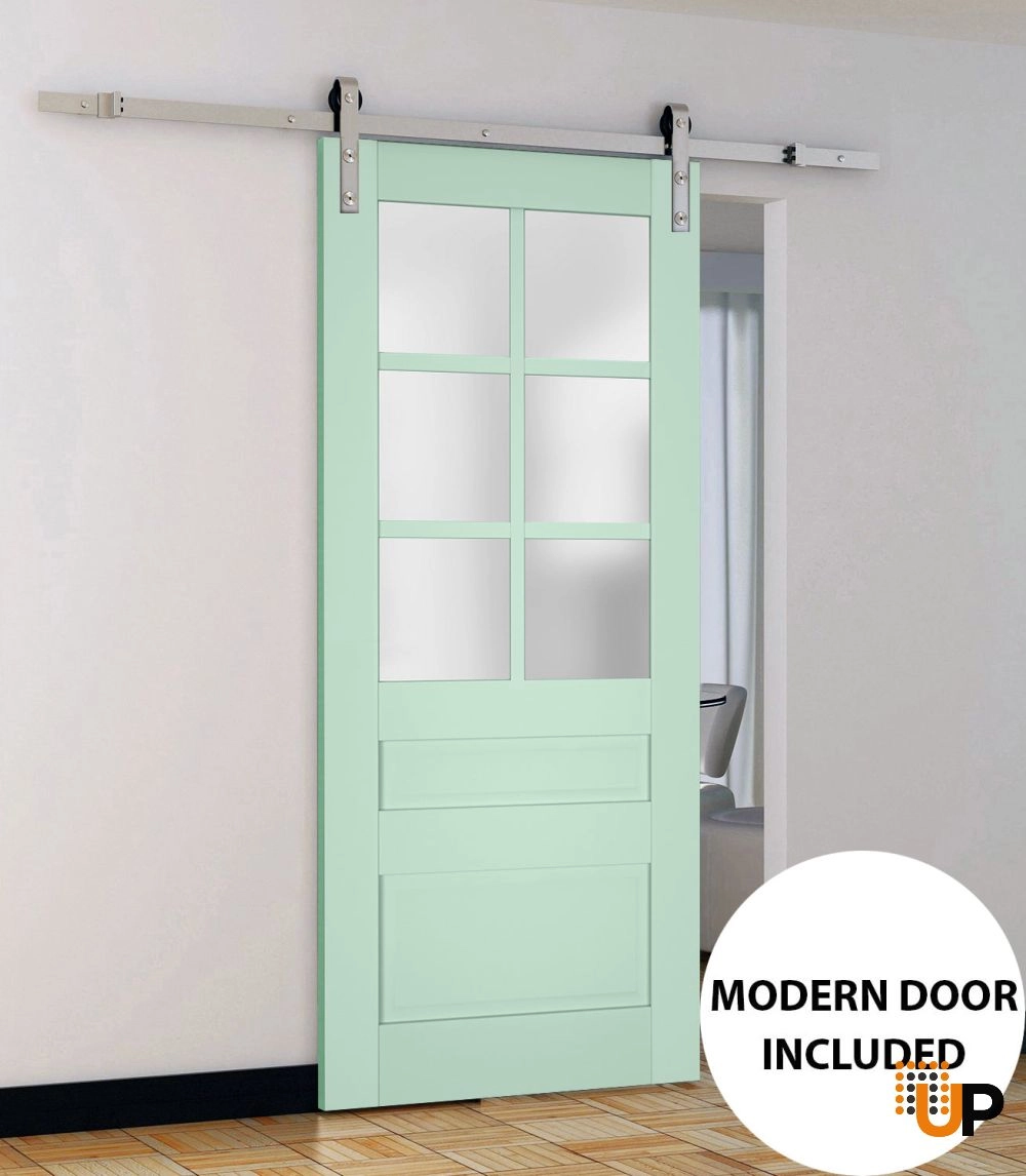 Single laminate sliding classic interior barn door with frosted glass | Veregio 7339 Oliva | 18 x 80 photo#2
