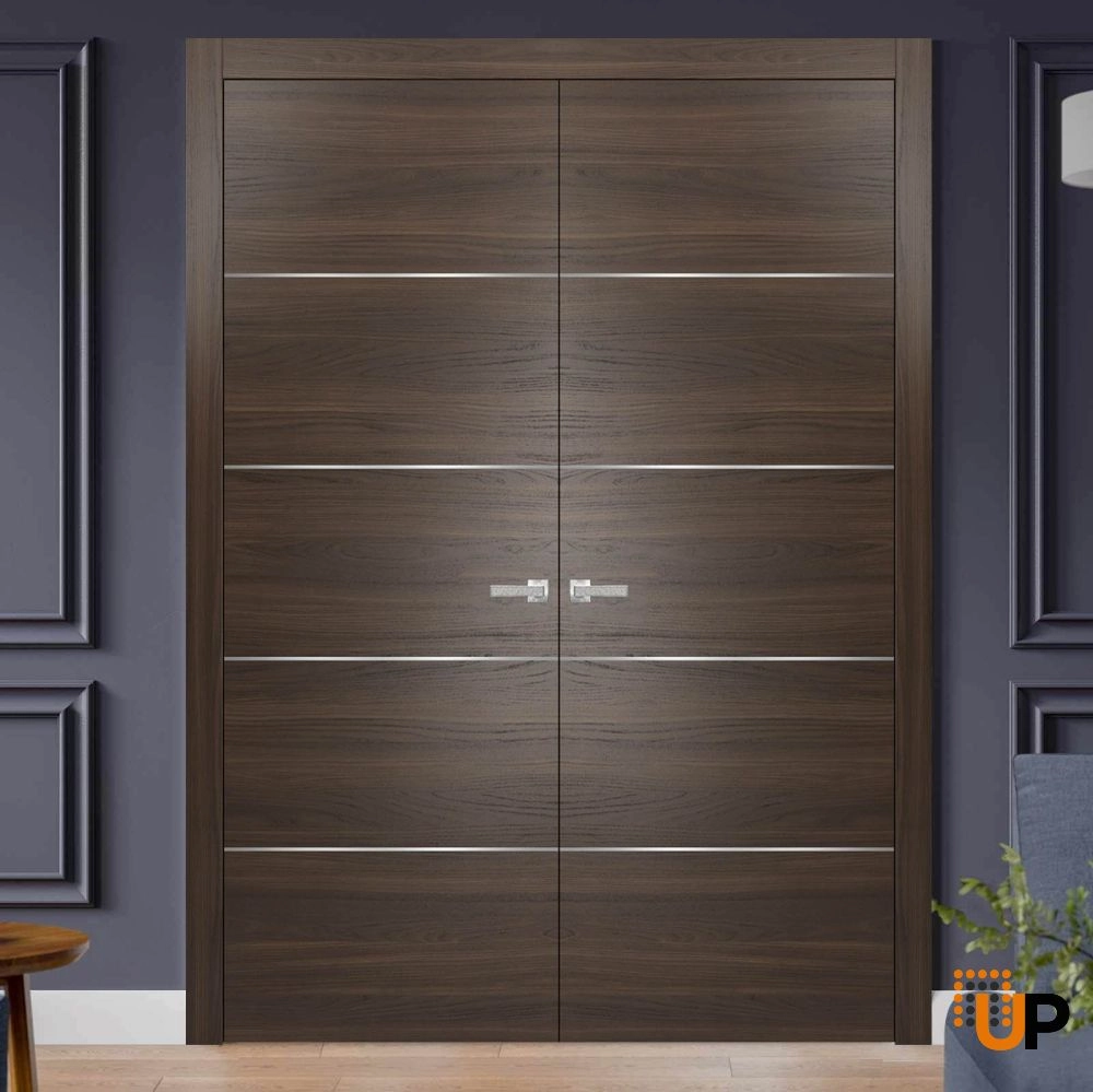 Double solid wood with honeycomb french interior swing double door | Planum 0020 Chocolate Ash | 36 x 80 (2* 18x80) photo#2