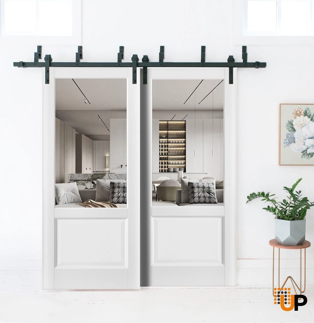 Double solid core sliding classic interior barn bypass door with clear glass | Lucia 1533 White | 36 x 80 (2* 18x80) photo#2