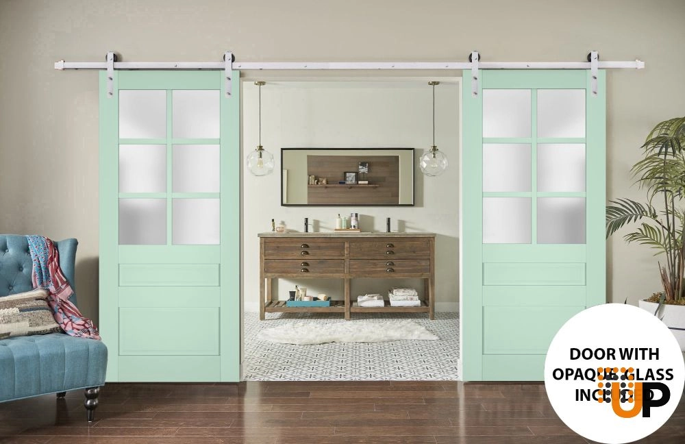 Double laminate sliding french interior barn double door with frosted glass | Veregio 7339 Oliva | 36 x 80 (2* 18x80) photo#2