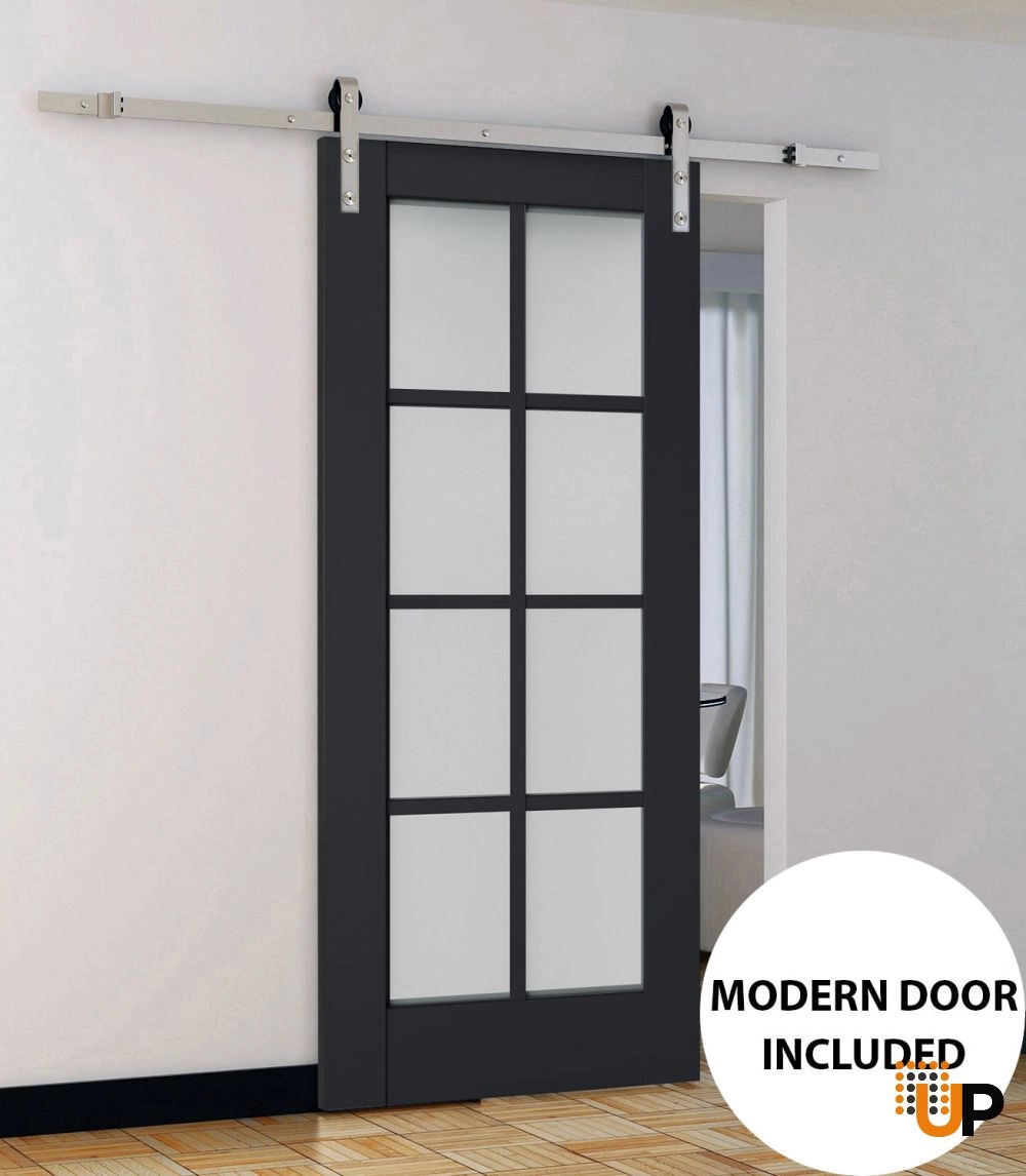 Single laminate sliding classic interior barn door with frosted glass | Veregio 7412 Antracite | 18 x 80 photo#2