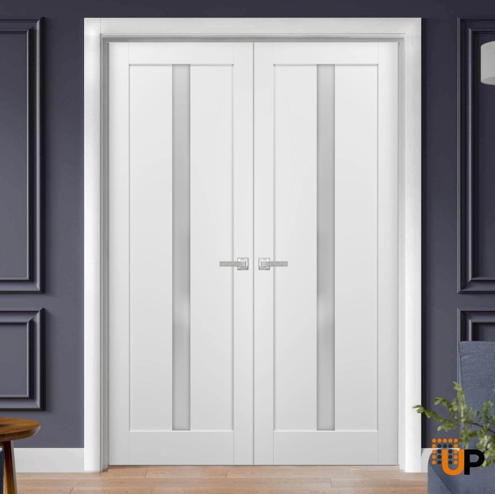 Double mdf french interior swing double door with frosted glass | Quadro 4112 White | 36 x 80 (2* 18x80) photo#2