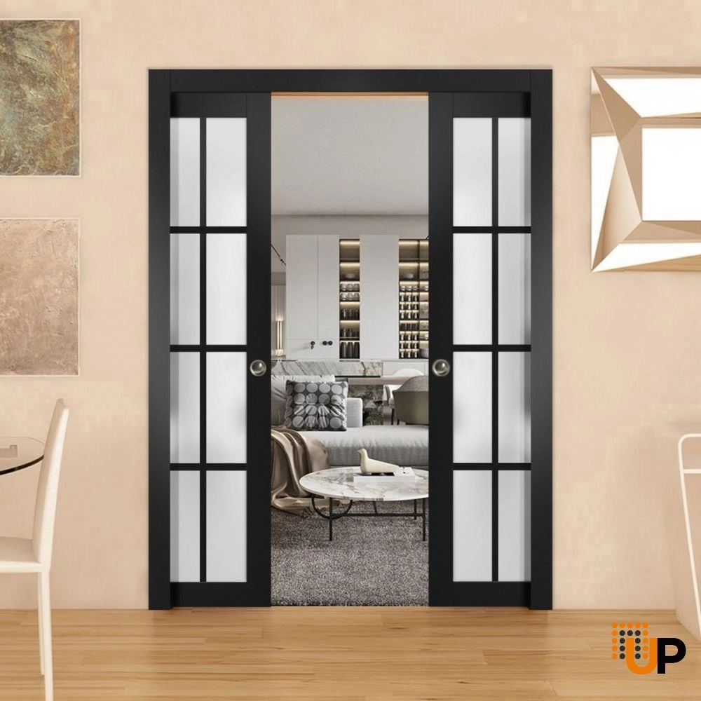 Single solid core classic interior door slab with frosted glass | Felicia 3312 Black Matte | 18 x 80 photo#3