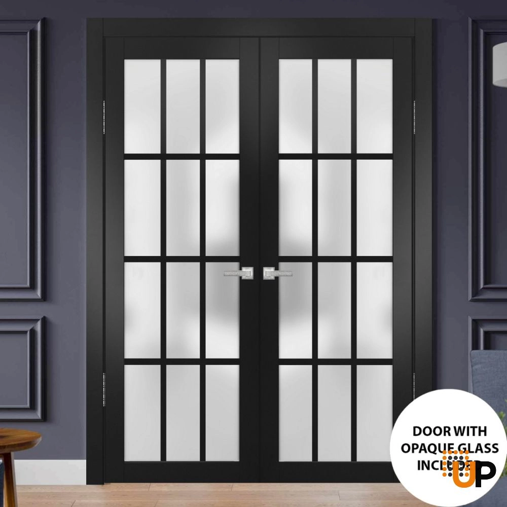 Single solid core classic interior door slab with frosted glass | Felicia 3312 Black Matte | 18 x 80 photo#4
