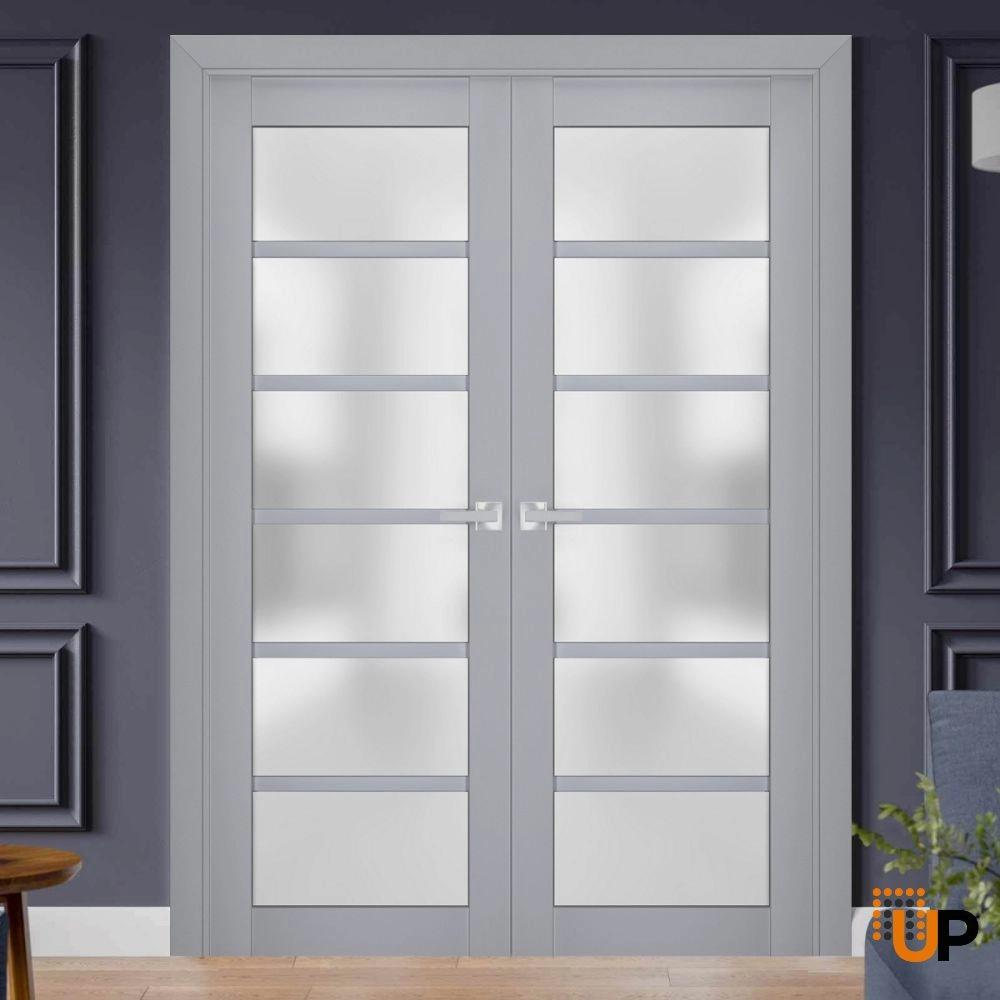 Single laminate luxury interior door slab with frosted glass | Veregio 7602 Matte Grey | 18 x 80 photo#4