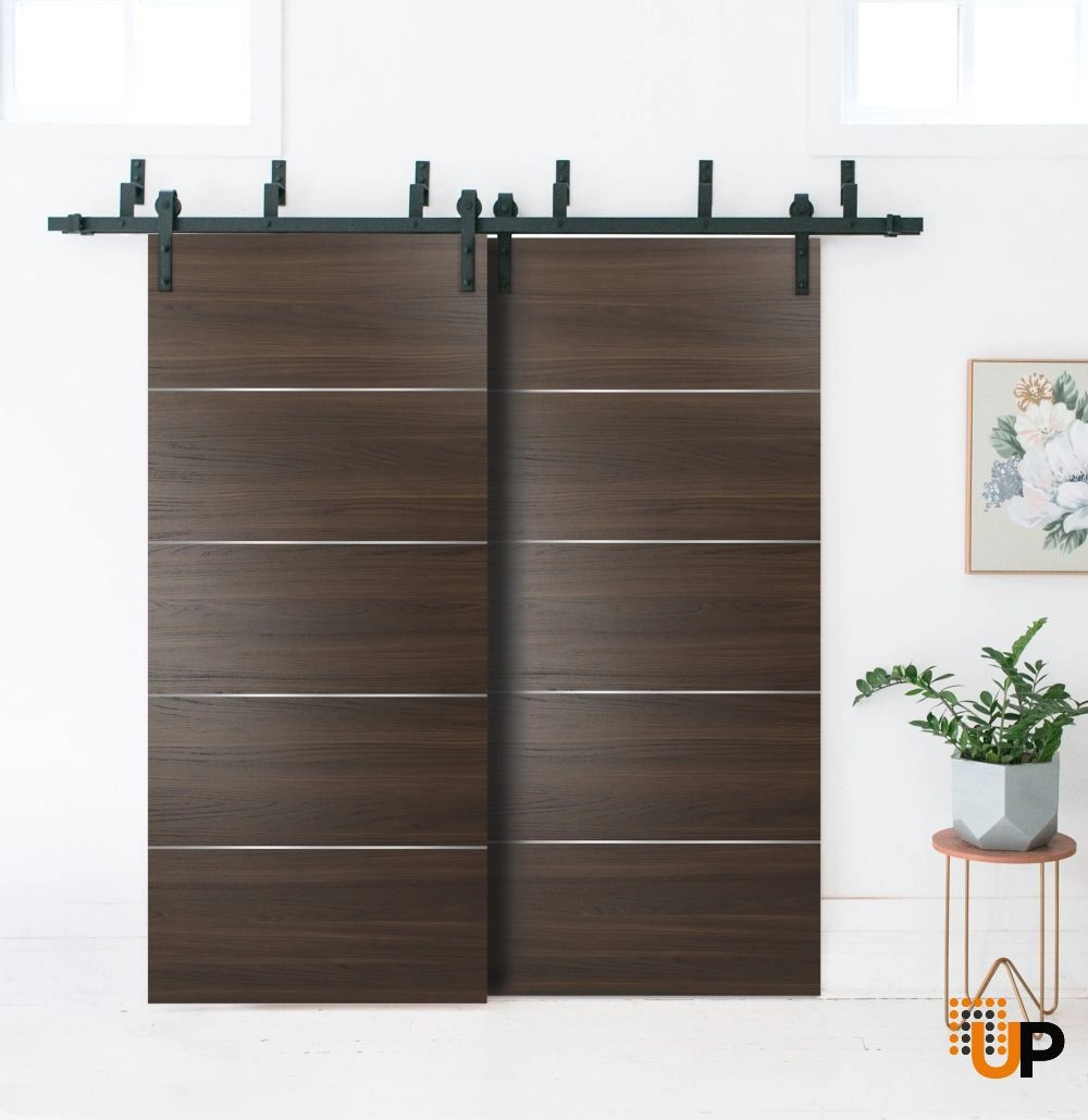 Double solid wood with honeycomb sliding modern interior barn bypass door | Planum 0020 Chocolate Ash | 36 x 80 (2* 18x80) photo#2
