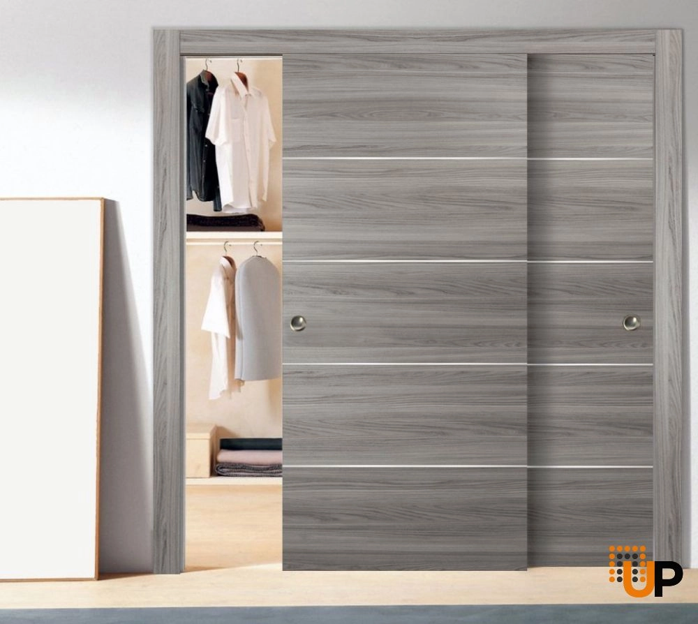Double solid wood with honeycomb sliding modern interior closet bypass door | Planum 0020 Ginger Ash | 36 x 80 (2* 18x80) photo#2