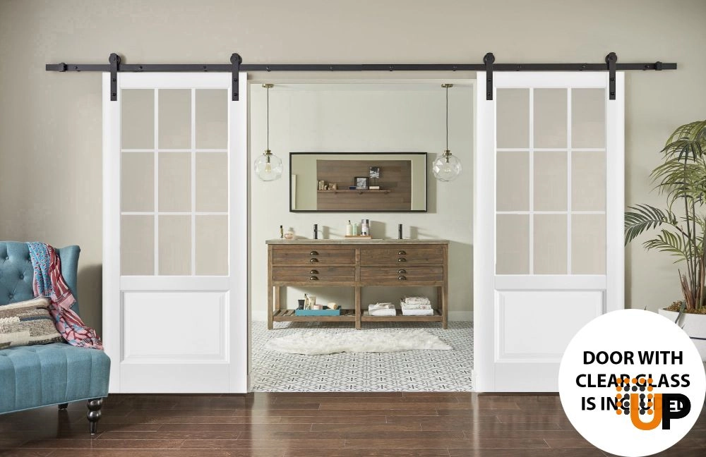 Double solid core sliding classic interior barn double door with clear glass | Felicia 3599 White | 36 x 80 (2* 18x80) photo#2
