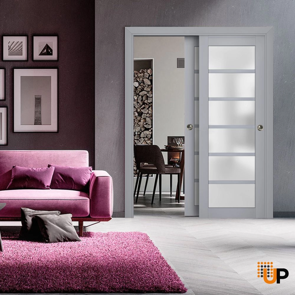 Single laminate luxury interior door slab with frosted glass | Veregio 7602 Matte Grey | 18 x 80 photo#3