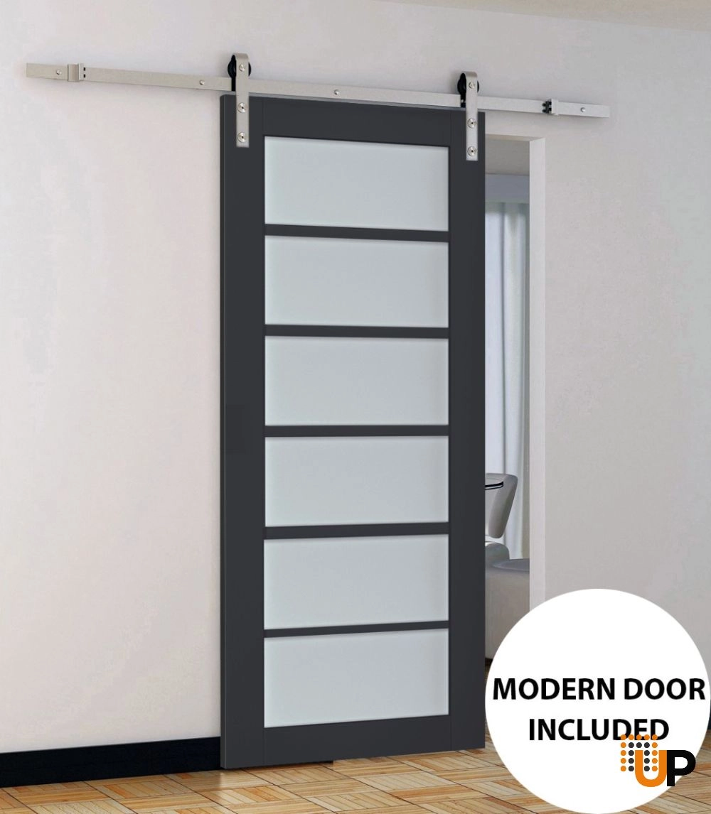 Single laminate sliding luxury interior barn door with frosted glass | Veregio 7602 Antracite | 18 x 80 photo#2