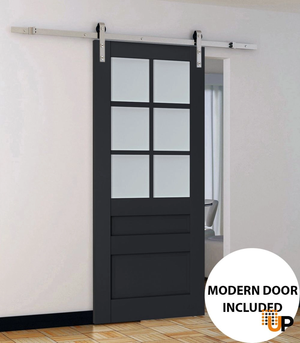 Single laminate sliding classic interior barn door with frosted glass | Veregio 7339 Antracite | 18 x 80 photo#2