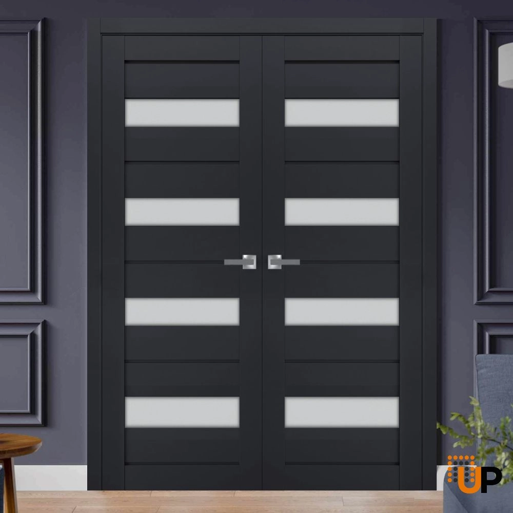 Double laminate french interior swing double door with frosted glass | Veregio 7455 Antracite | 36 x 80 (2* 18x80) photo#2