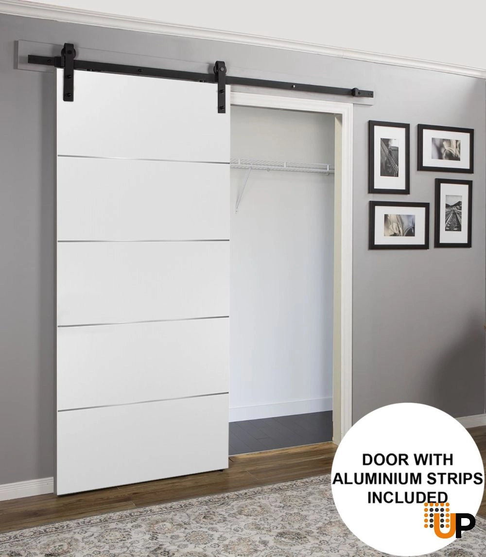 Single solid wood with honeycomb sliding modern interior barn door | Planum 0020 White | 18 x 80 photo#2