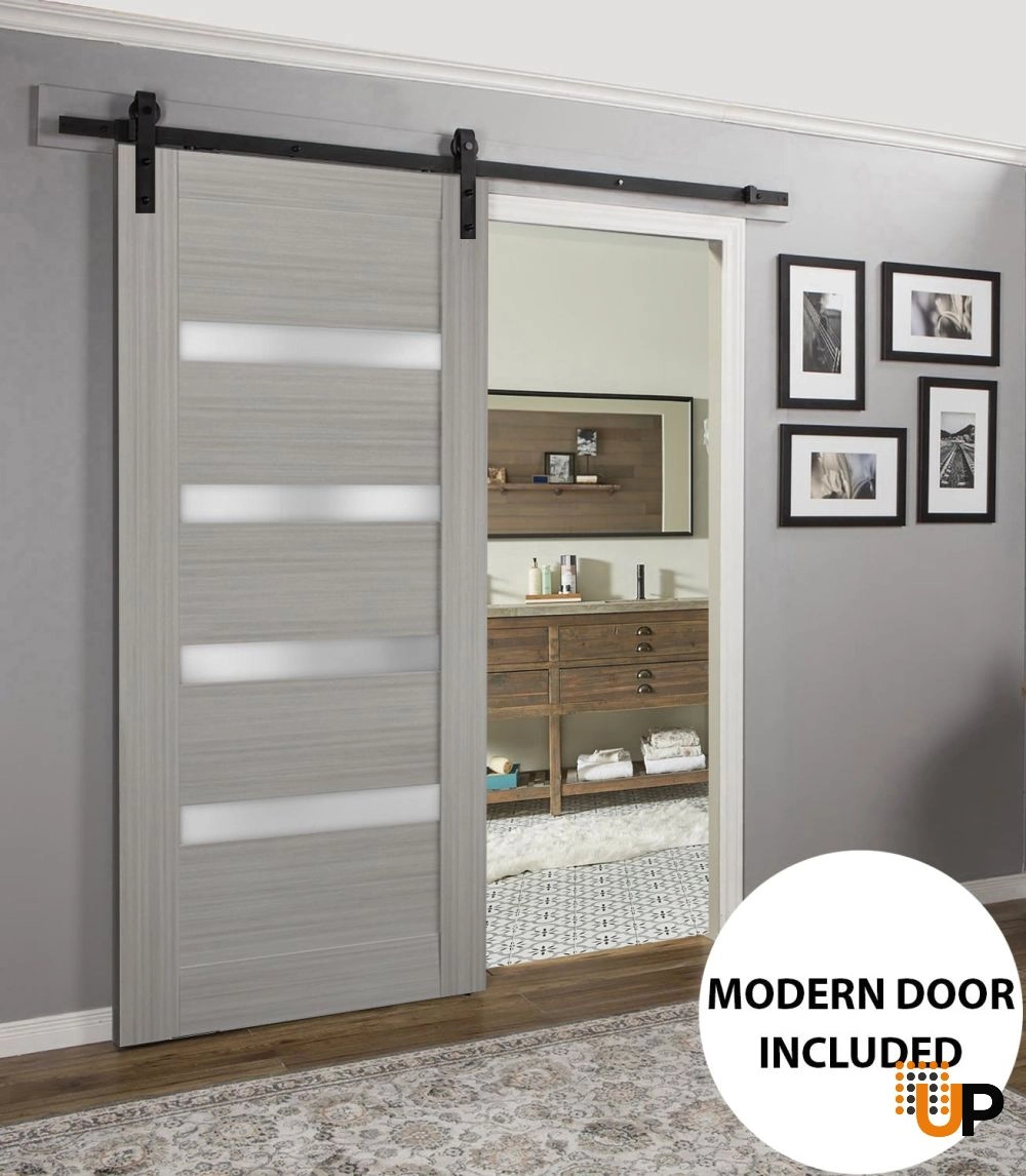 Single mdf sliding modern interior barn door with frosted glass | Quadro 4113 Ginger Ash | 18 x 80 photo#2