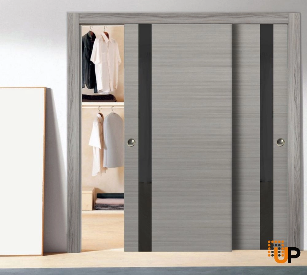 Double solid core sliding interior closet bypass door with frosted glass | Planum 0040 Grey Oak | 36 x 80 (2* 18x80) photo#2