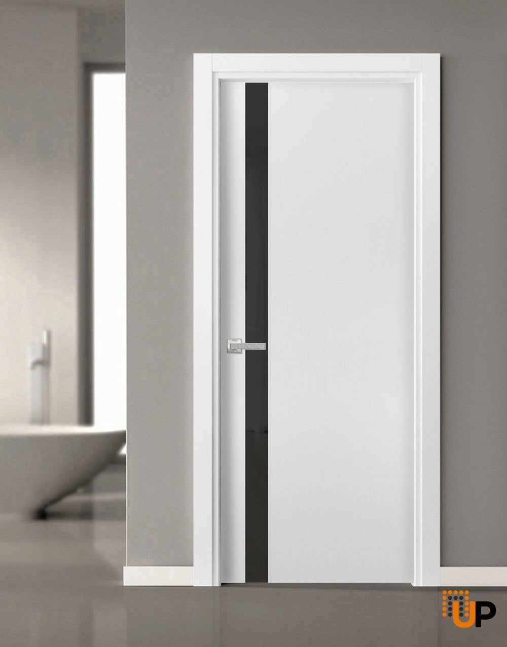 Single solid core interior swing door with black glass | Planum 0040 White | 18 x 80 photo#2