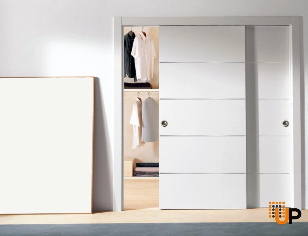 Double solid wood with honeycomb sliding modern interior closet bypass door | Planum 0020 White | 36 x 80 (2* 18x80) photo#2
