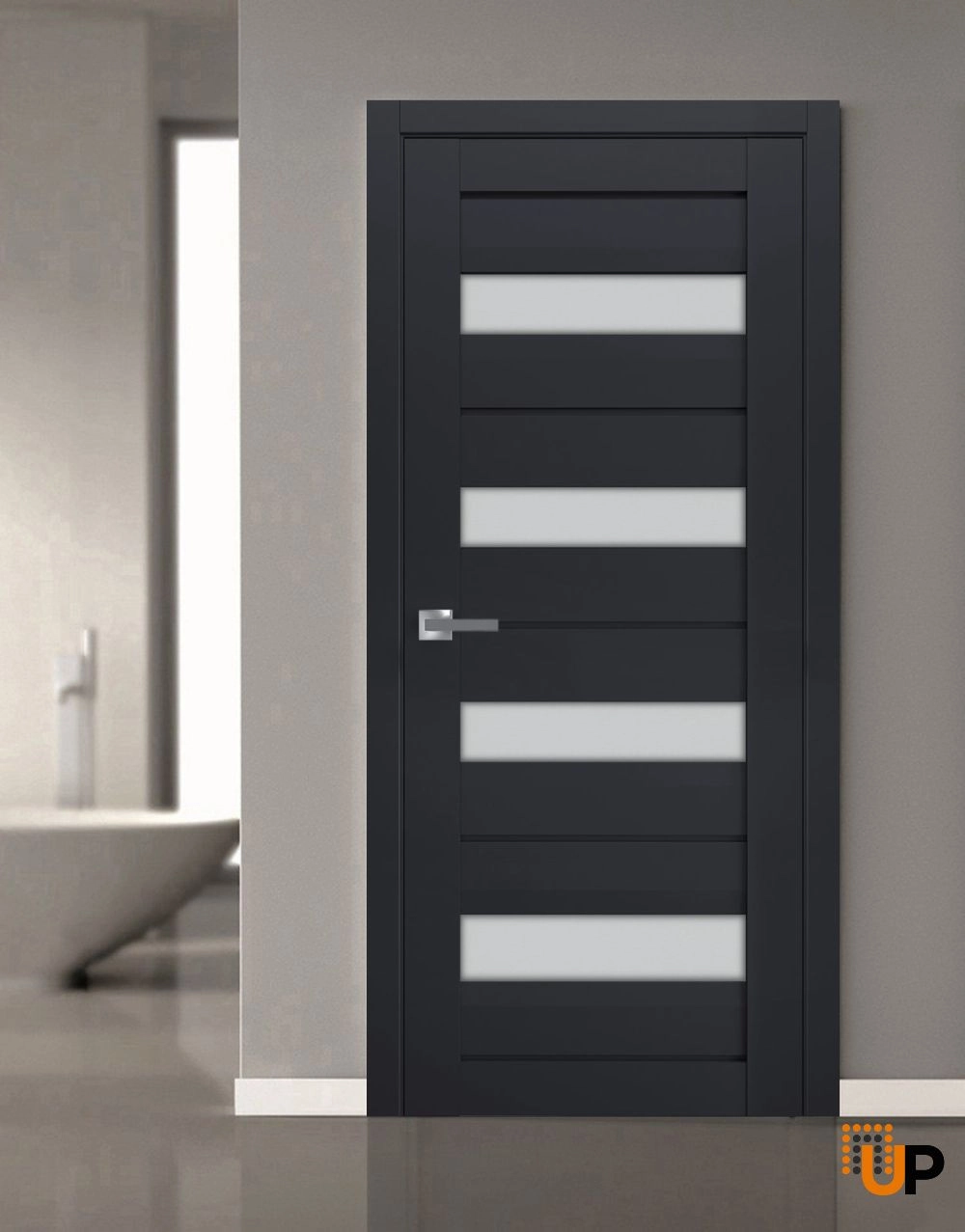 Single laminate modern interior swing door with frosted glass | Veregio 7455 Antracite | 18 x 80 photo#2