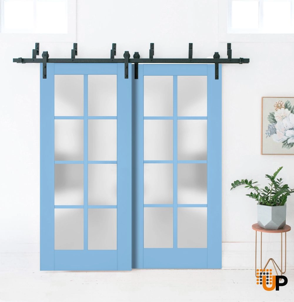 Double laminate sliding classic interior barn bypass door with frosted glass | Veregio 7412 Aquamarine | 36 x 80 (2* 18x80) photo#2