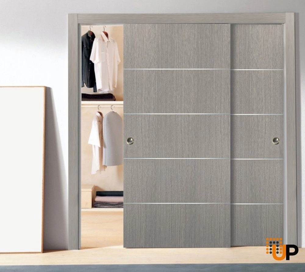 Double solid wood with honeycomb sliding modern interior closet bypass door | Planum 0020 Grey Oak | 36 x 80 (2* 18x80) photo#2