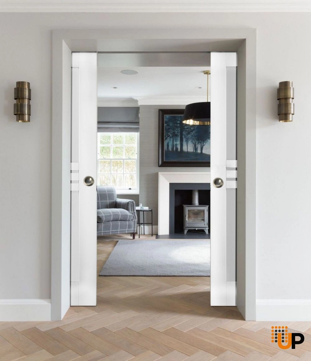 Single mdf interior door slab with frosted glass | Mela 7222 White | 32 x 80 photo#4