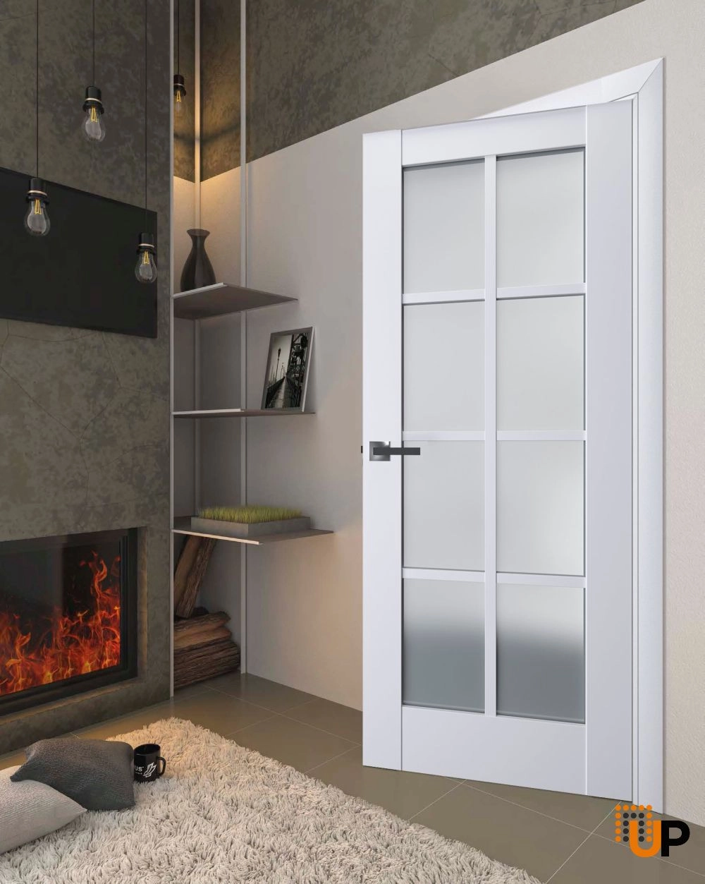 Single laminate classic interior swing door with frosted glass | Veregio 7412 White | 18 x 80 photo#2
