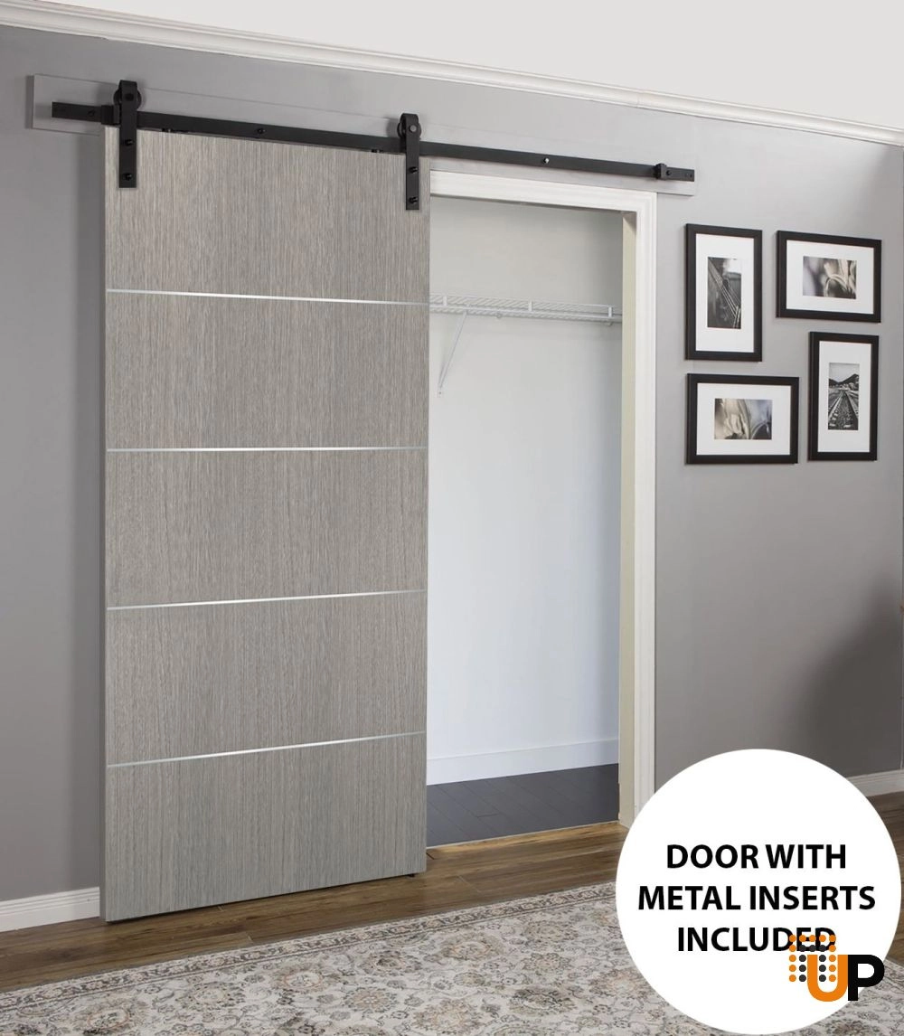 Single solid wood with honeycomb sliding modern interior barn door | Planum 0020 Grey Oak | 18 x 80 photo#2