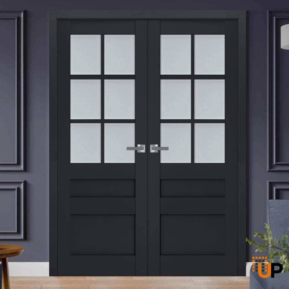 Double laminate french interior swing double door with frosted glass | Veregio 7339 Antracite | 36 x 80 (2* 18x80) photo#2