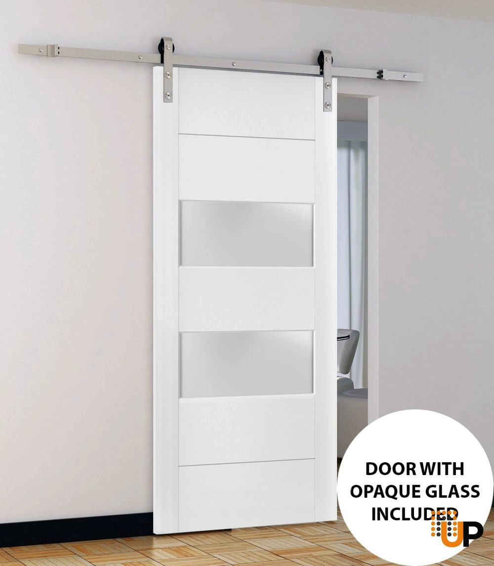 Single solid core sliding interior barn door with frosted glass | Lucia 4010 White | 18 x 80 photo#2