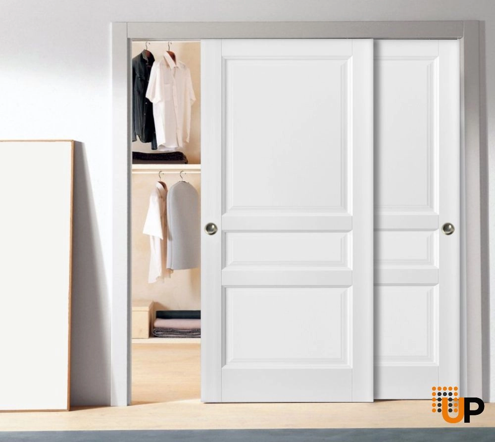 Double solid core sliding interior closet bypass door | Lucia 31 White | 36 x 80 (2* 18x80) photo#2