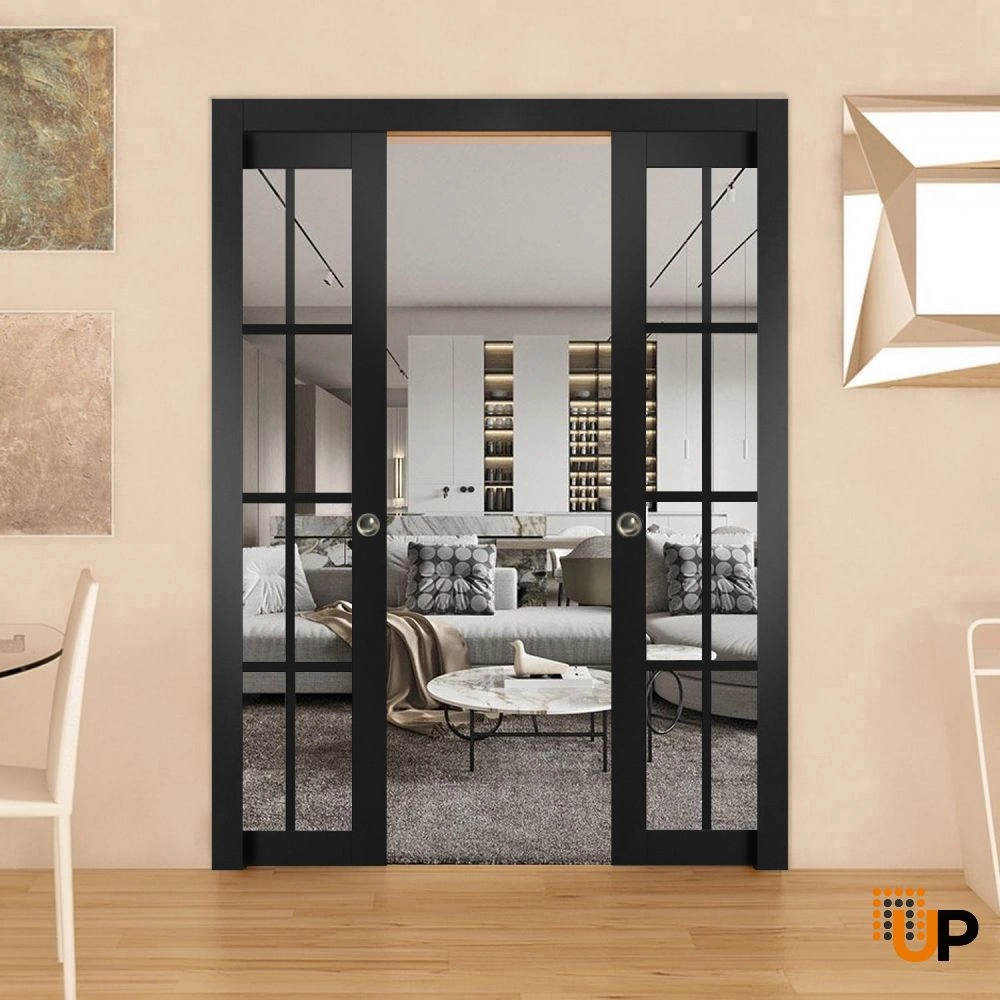 Double solid core sliding french interior pocket double door with clear glass | Felicia 3355 Black Matte | 60 x 80 (2* 30x80) photo#2