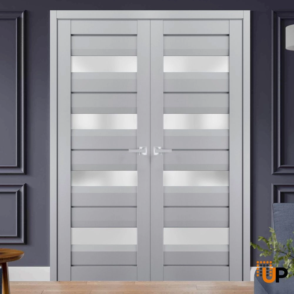 Double laminate french interior swing double door with frosted glass | Veregio 7455 Matte Grey | 36 x 80 (2* 18x80) photo#2