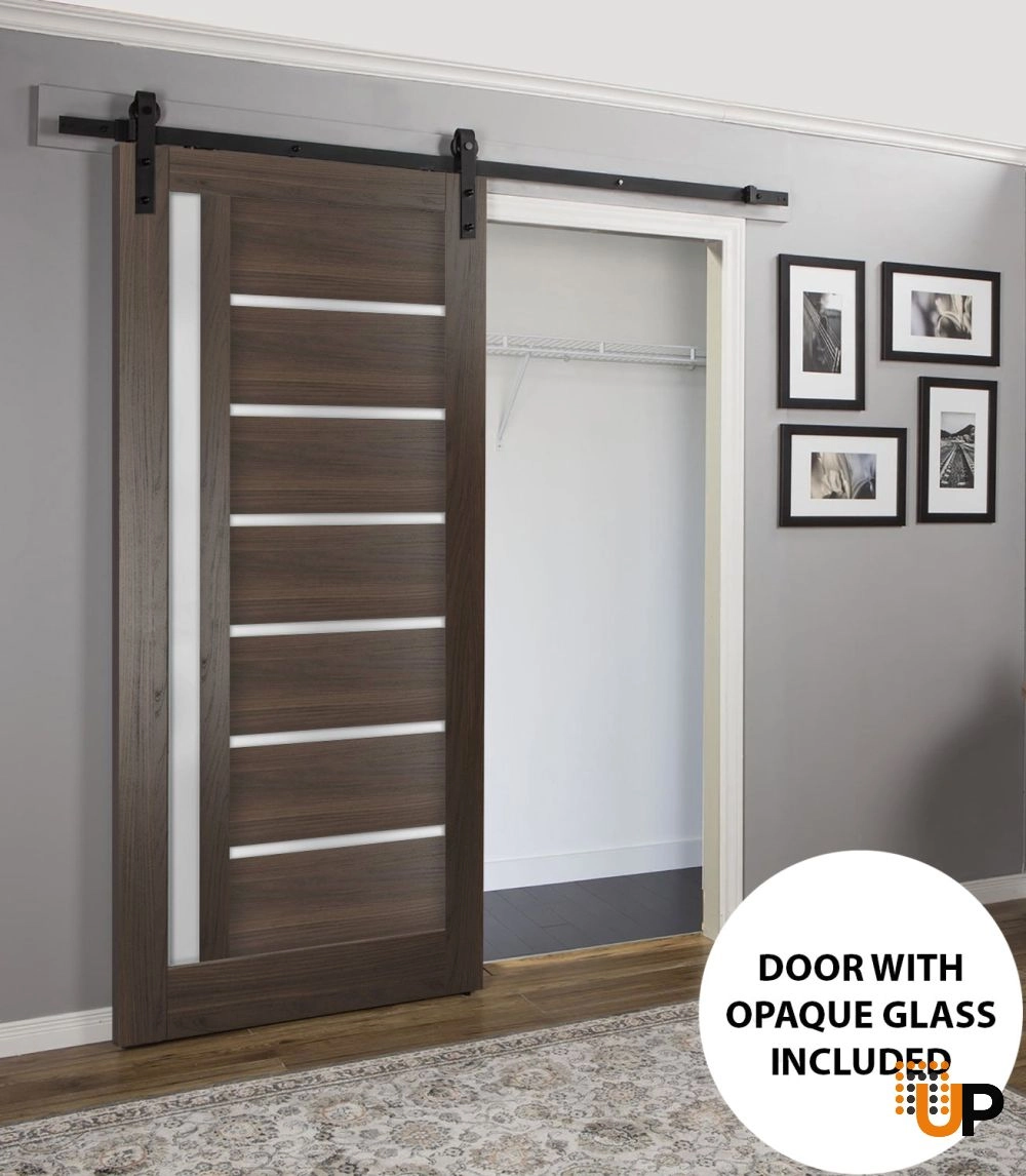 Single mdf modern interior door slab with frosted glass | Quadro 4088  Chocolate Ash | 18 x 80 photo#2