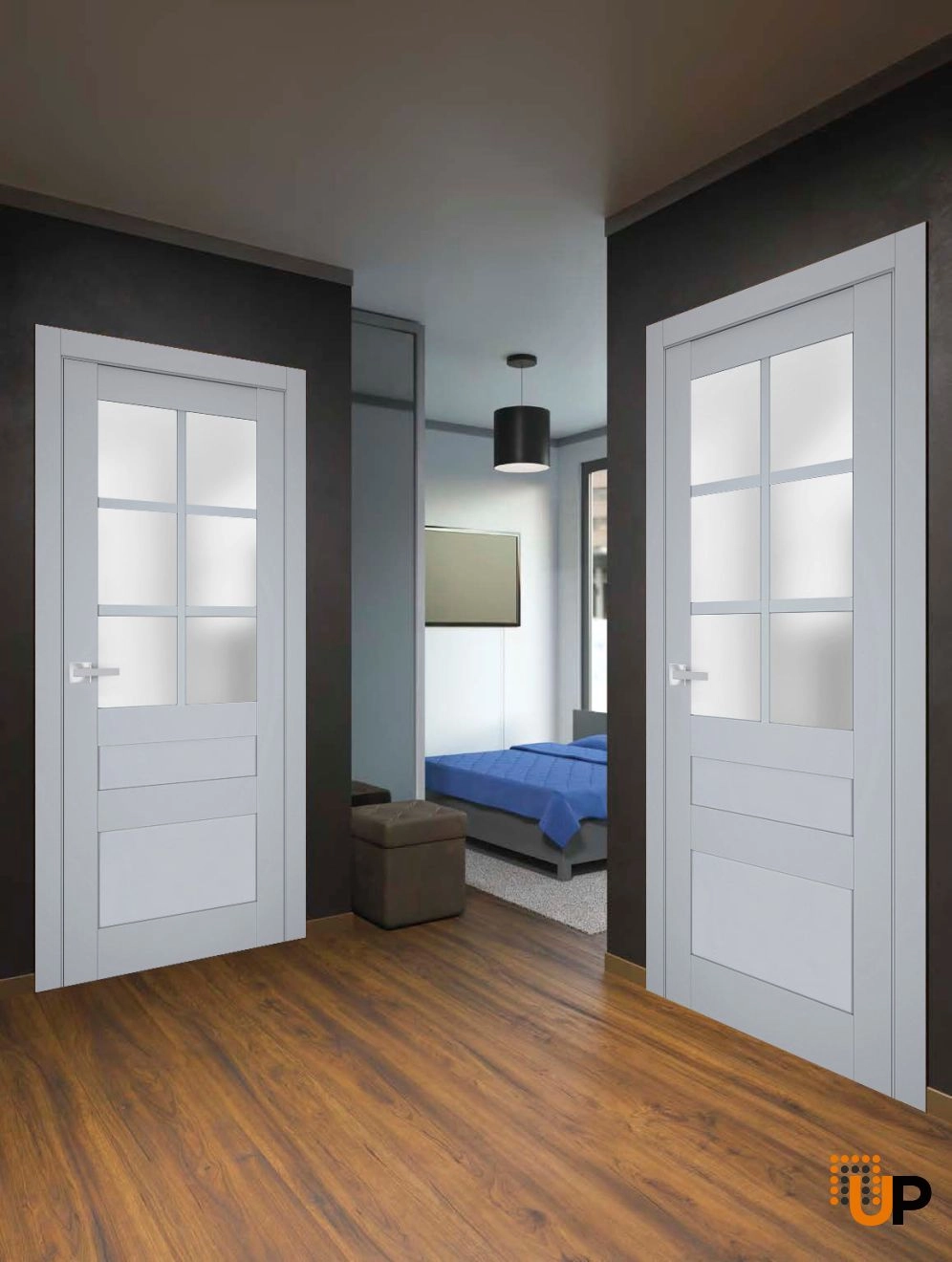Single laminate classic interior swing door with frosted glass | Veregio 7339 Matte Grey | 18 x 80 photo#2