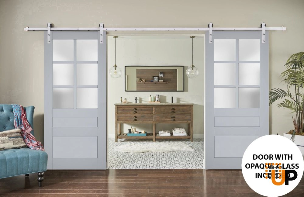 Double laminate sliding french interior barn double door with frosted glass | Veregio 7339 Matte Grey | 36 x 80 (2* 18x80) photo#2