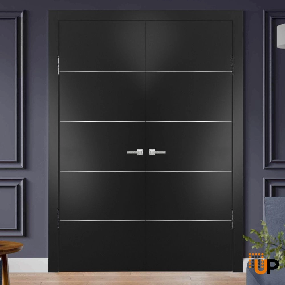 Double solid wood with honeycomb french interior swing double door | Planum 0020 Black Matte | 36 x 80 (2* 18x80) photo#2