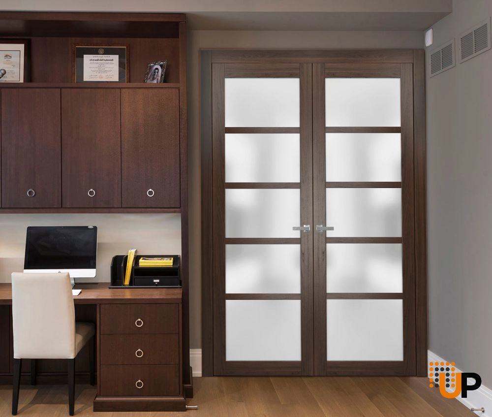 Single mdf modern interior door slab with frosted glass | Quadro 4088  Chocolate Ash | 18 x 80 photo#4