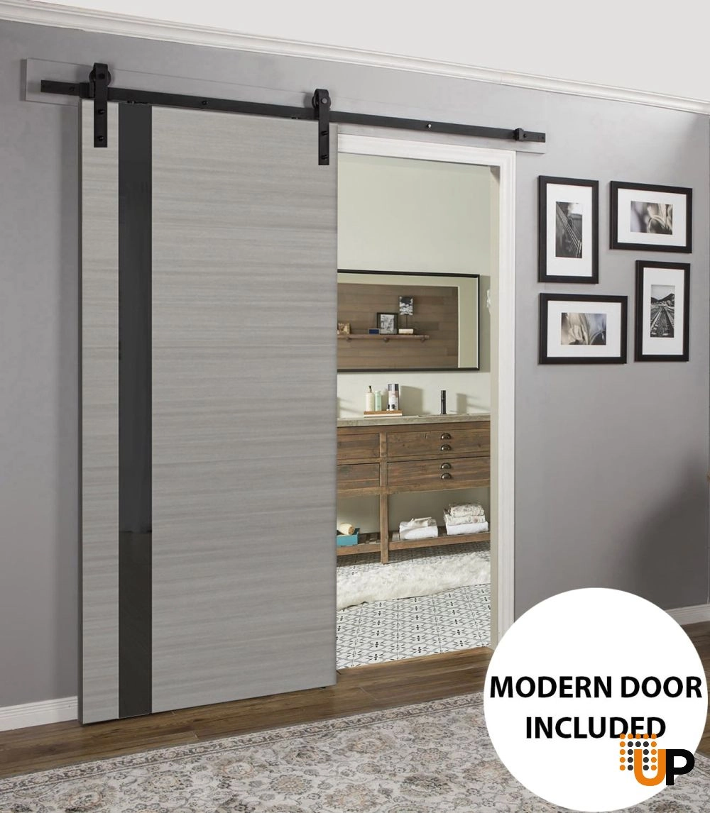 Single solid core sliding modern interior barn door | Planum 0040 Grey Oak | 18 x 80 photo#2