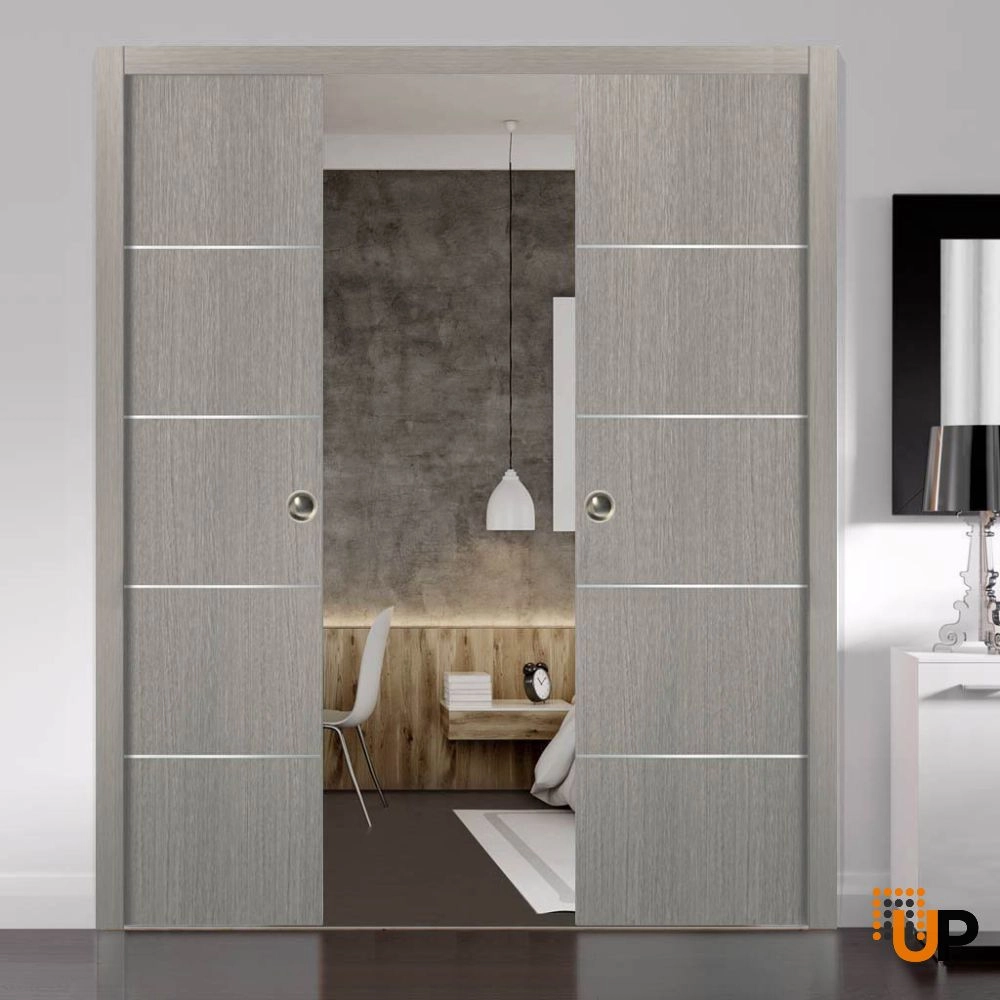 Double solid wood with honeycomb sliding modern interior pocket double door | Planum 0020 Grey Oak | 36 x 80 (2* 18x80) photo#2