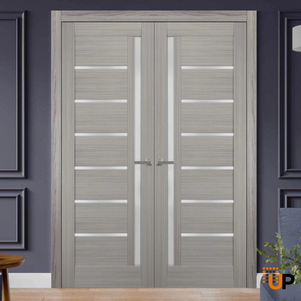 Double mdf french interior swing double door with frosted glass | Quadro 4088  Ginger Ash | 36 x 80 (2* 18x80) photo#2