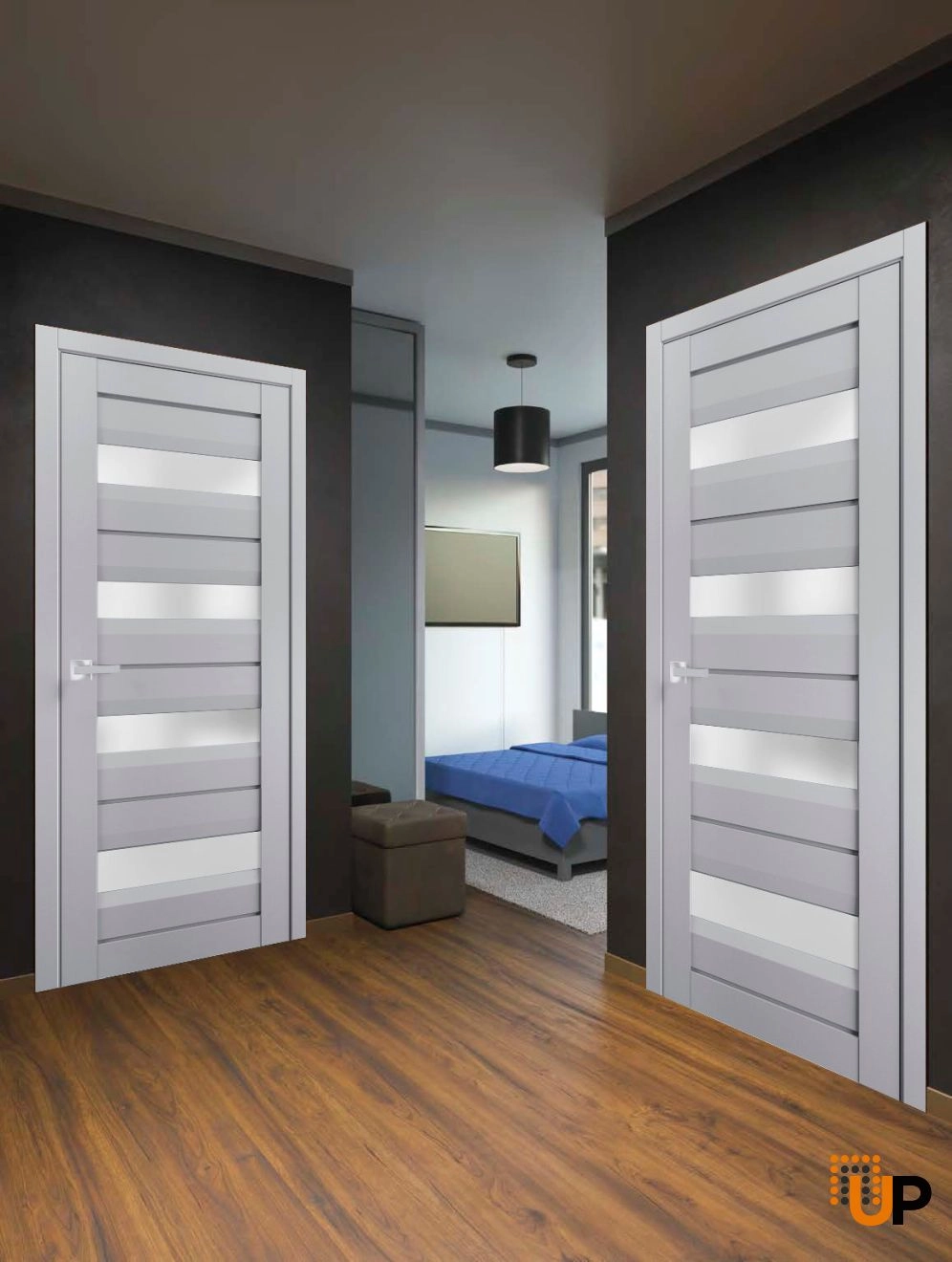 Single laminate modern interior swing door with frosted glass | Veregio 7455 Matte Grey | 18 x 80 photo#2