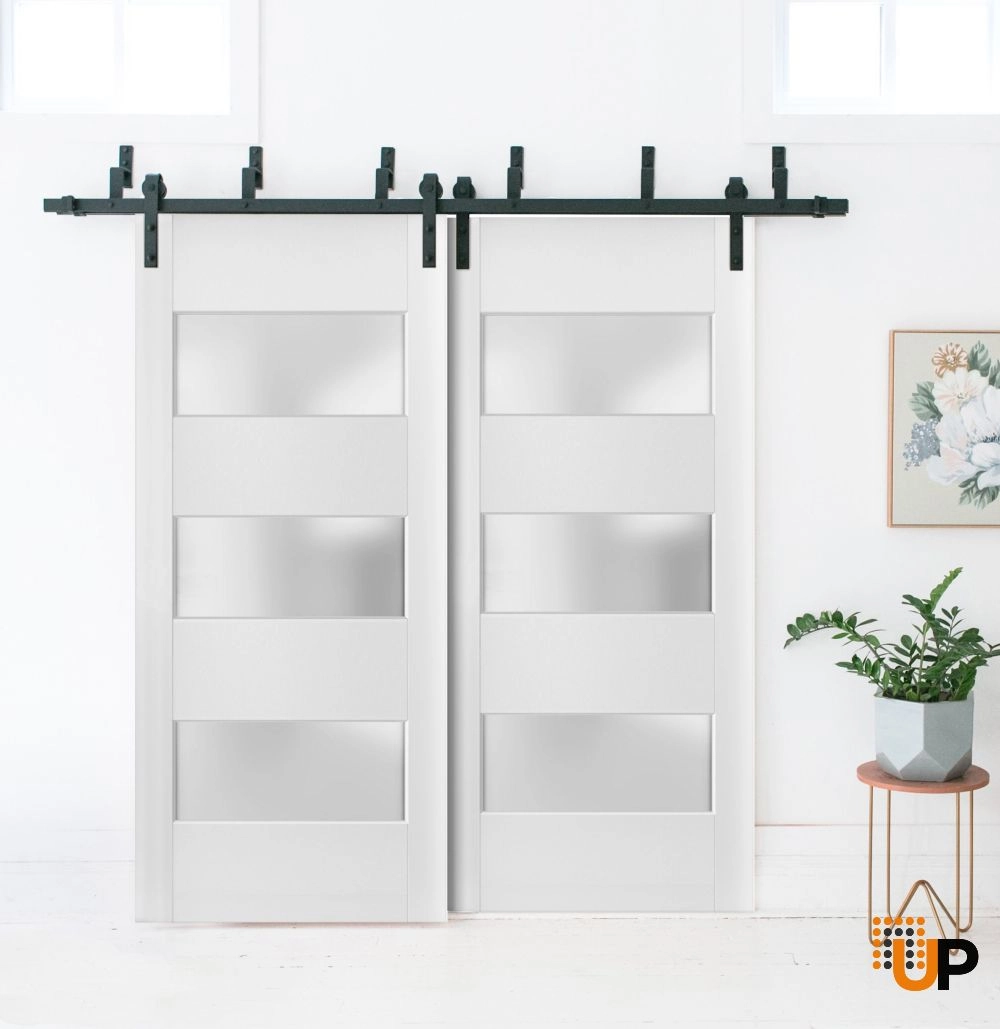 Single solid core interior door slab with frosted glass | Lucia 4070 White | 18 x 80 photo#2
