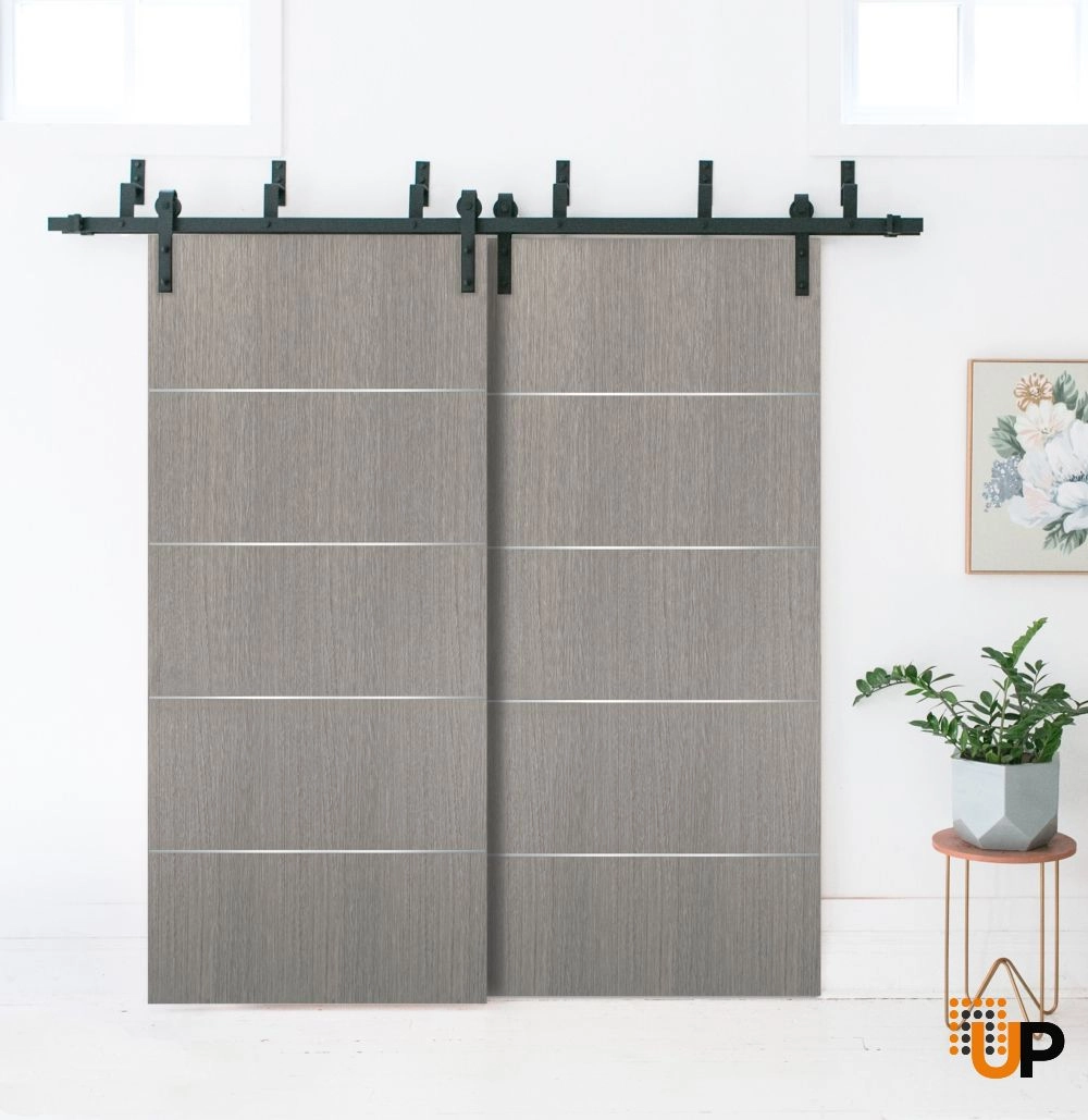 Double solid wood with honeycomb sliding modern interior barn bypass door | Planum 0020 Grey Oak | 36 x 80 (2* 18x80) photo#2